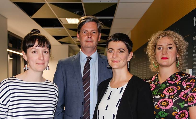 L–R: Client Madeleine Masterton, Managing Lawyer Miles Browne, Lawyer Charley Brumby-Rendell and client Deanna Amato